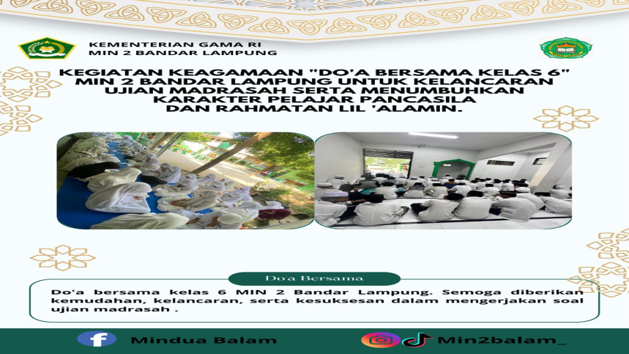 Menggapai Sukses dengan Doa: Ikhtiar Siswa Kelas VI MIN 2 Bandar Lampung Menjelang Ujian